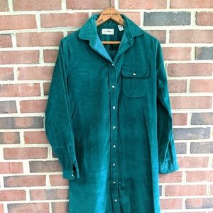 Green corduroy button-down dress